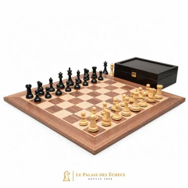 Jeu d'échecs Highclere complet avec échiquier noyer et érable et coffret