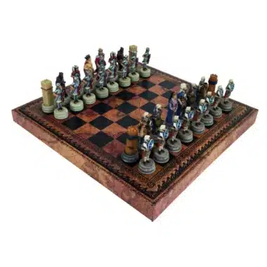 Jeu d'échecs Romains vs Arabes complet sur échiquier en similicuir avec rangement