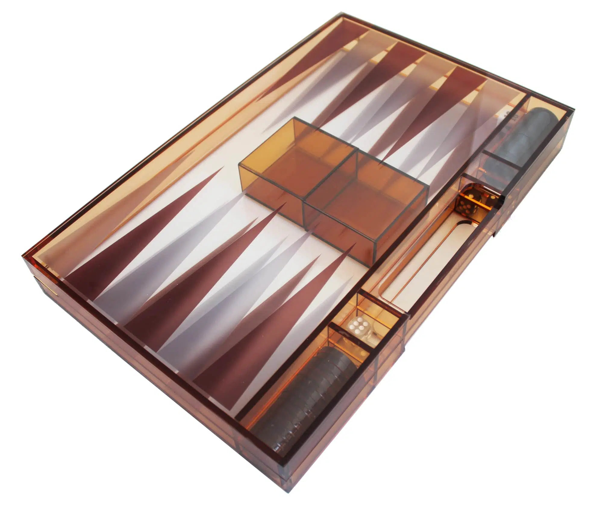 Moderne Backgammon i Orange Plexiglas med Brikker, Terningebægre og Terningesæt - Billede 3
