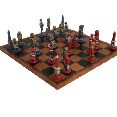 Alternative view of Skakfigurer i Oldtidens Egypten-stil i metal og skakbræt i kunstlæder