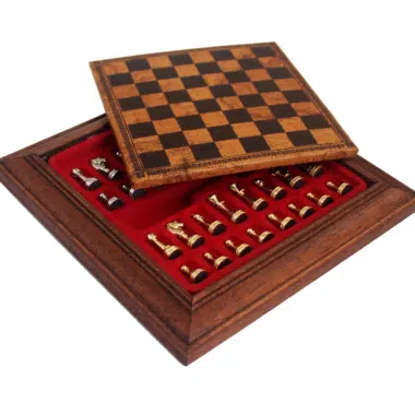 Ensemble Jeu d'Échecs Magnétique en Métal et Échiquier en Bois avec Rangement