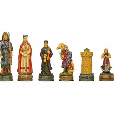 Camelot skakspil - Håndmalede brikker i resin på skakbræt i lyng- og ahorntræ, grøn - Billede 5