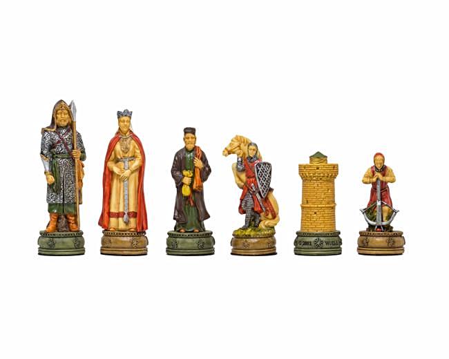 Camelot skakspil - Håndmalede brikker i resin på skakbræt i lyng- og ahorntræ, grøn - Billede 5