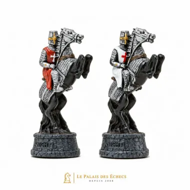 Cavalier Templier à cheval, détail du socle gravé « Knight »