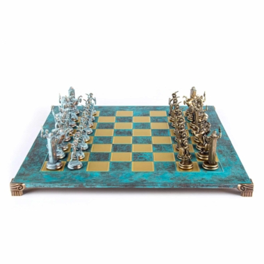 Alternative view of Skakspil med Græsk Mytologi – Brikker i Blåt Metal og Bronze