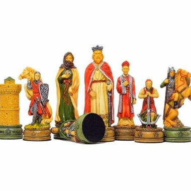 Alternative view of Camelot skakspil - Håndmalede brikker i resin på skakbræt i lyng- og ahorntræ, grøn