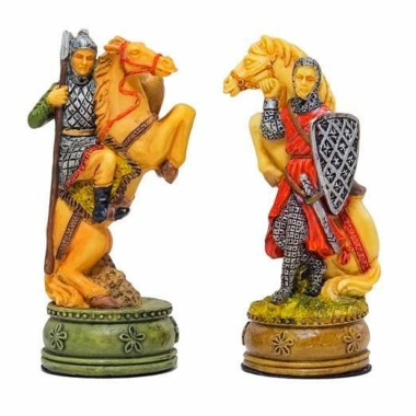 Camelot skakspil - Håndmalede brikker i resin på skakbræt i lyng- og ahorntræ, grøn - Billede 4