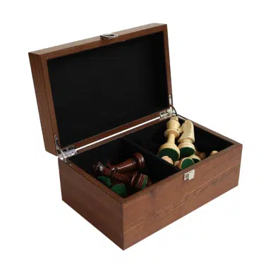 Set Pieces Echecs Hauteur de Roi 9 cm + Coffret de Rangement en Bois de Noyer et de Bruyere