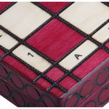 Échiquier Pliable en Bois Rouge et Ivoire avec Rangement - 35 x 35 cm