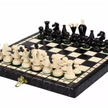 Petit Ensemble de Jeu d’Echecs Pliable en Bois Noir et Ivoire 30 x 30 cm