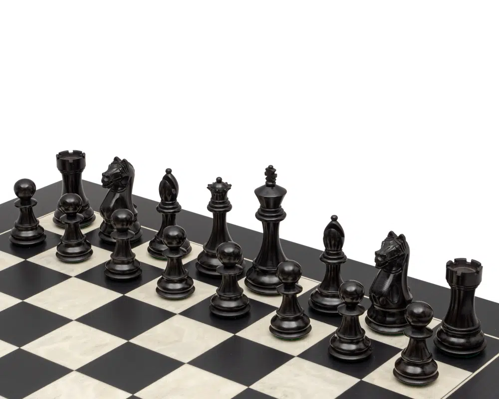 Ensemble de Jeu d Echecs Noir et Blanc : Pieces Echecs en Bois de Buis Ebonise et Echiquier en Bois d'Erable