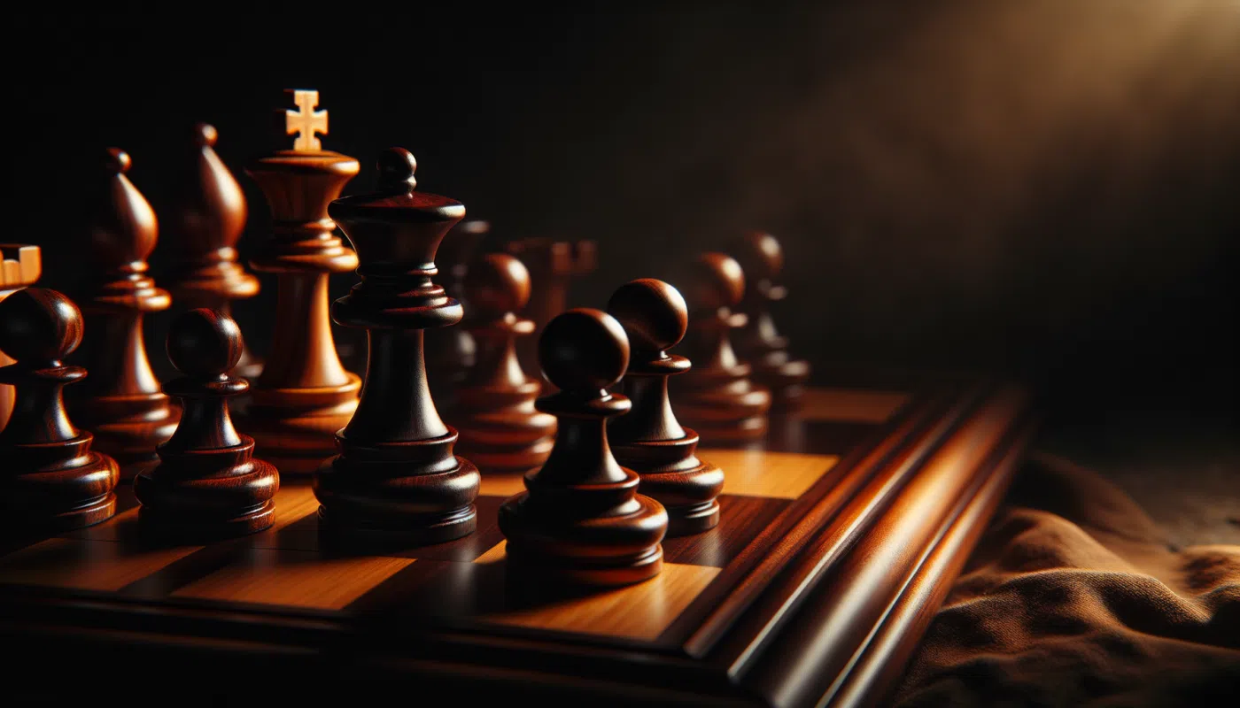 Pièces d'échecs en bois précieux, ébène et buis