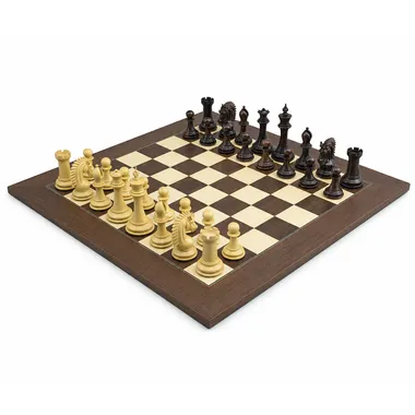 Skakspil Sheffield Knight Palisander 108 mm set fra siden med opstillede brikker