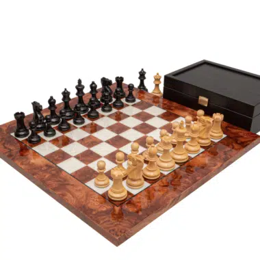 Skakspil Luxe Highgrove Briarwood med opstillede Staunton-brikker