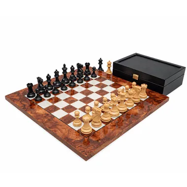 Skakspil Luxe Highgrove Briarwood med opstillede Staunton-brikker