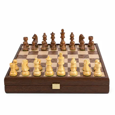 Skakspil i valnød 40x40 cm med elegante Staunton-brikker - Le Palais Des Echecs