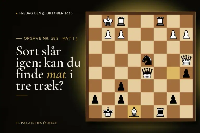 Stilling fra skakopgave nr. 283: Sort i trækket og sætter mat i 3